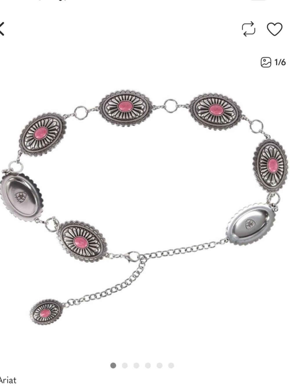 Ariat Women's Pink Silver Concho Western Chain Belt with Pink Inlays